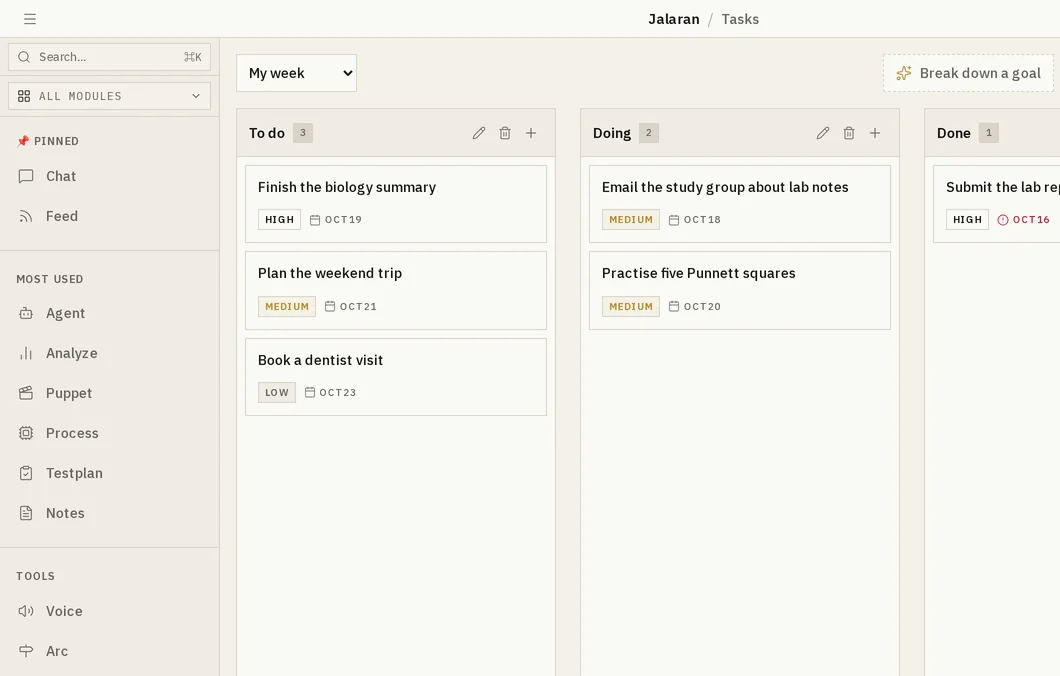 A task board in Jalaran’s Tasks